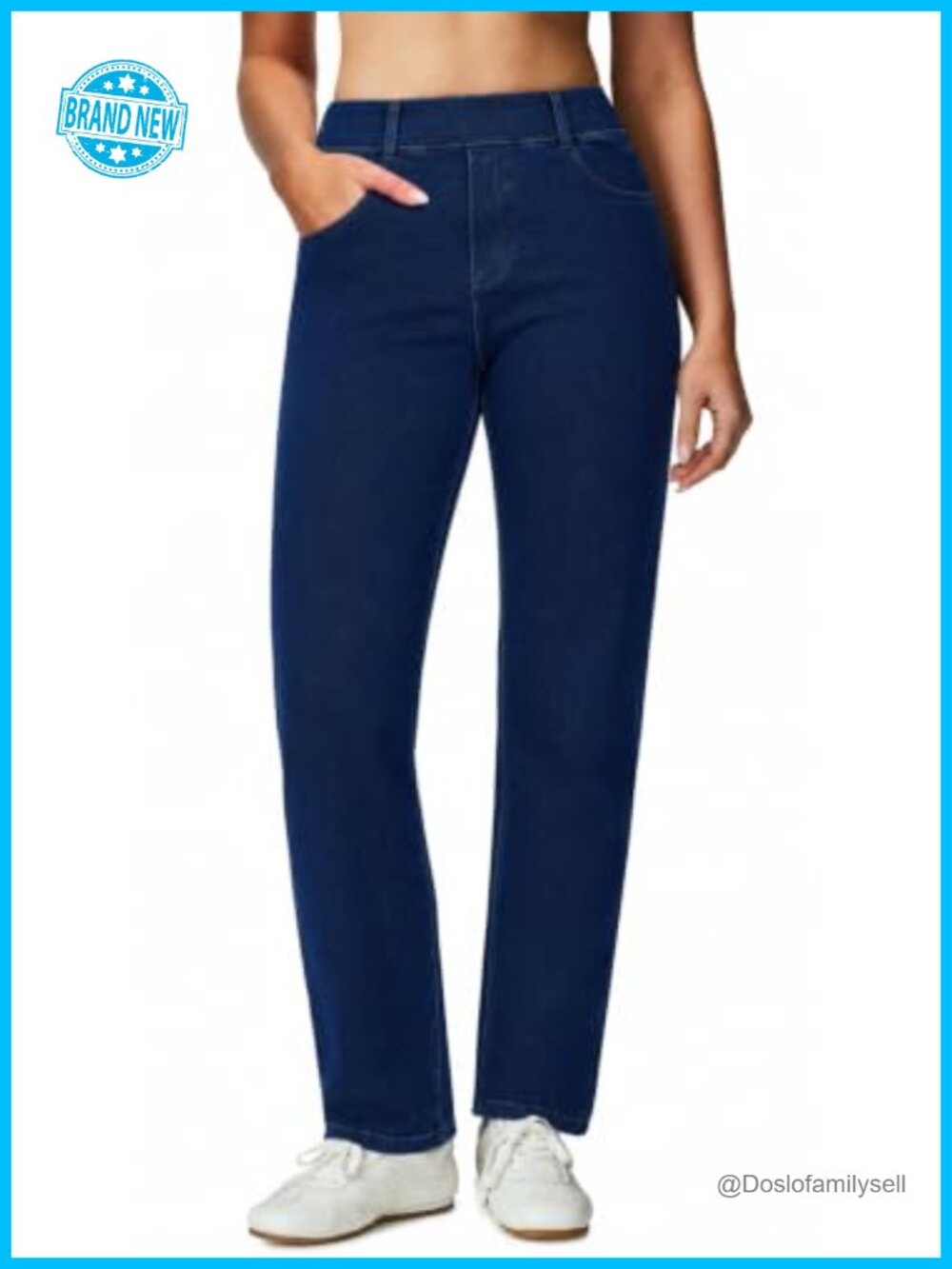High Waisted Pull On Straight Leg Stretchy Jeans